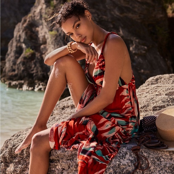 New Anthropologie Open Cross Back Tiered Dress - Picture 3 of 9